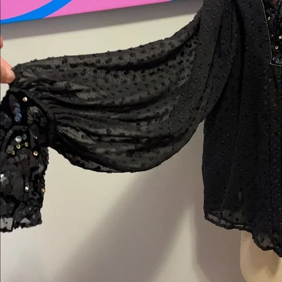 Zara Black Cut Velvet Sequin Baby Doll Top Jacket NWT